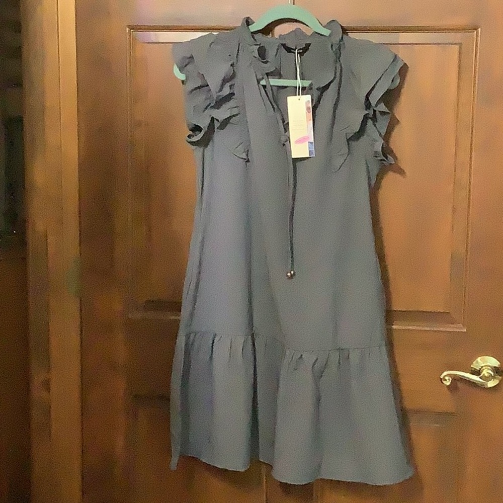 Elegant Ruffled Gray Dress